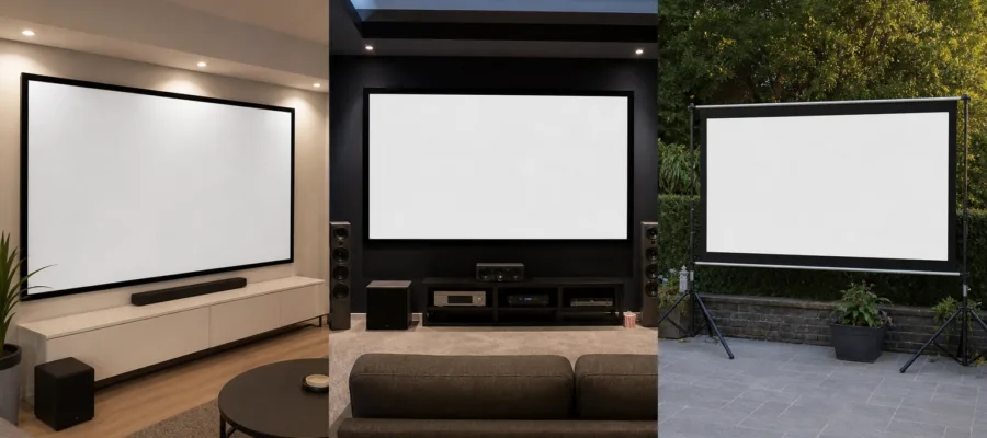 Leinwand-Loesungen fuer unterschiedliche Raeume: Wohnzimmer, kleines Kino, Outdoor